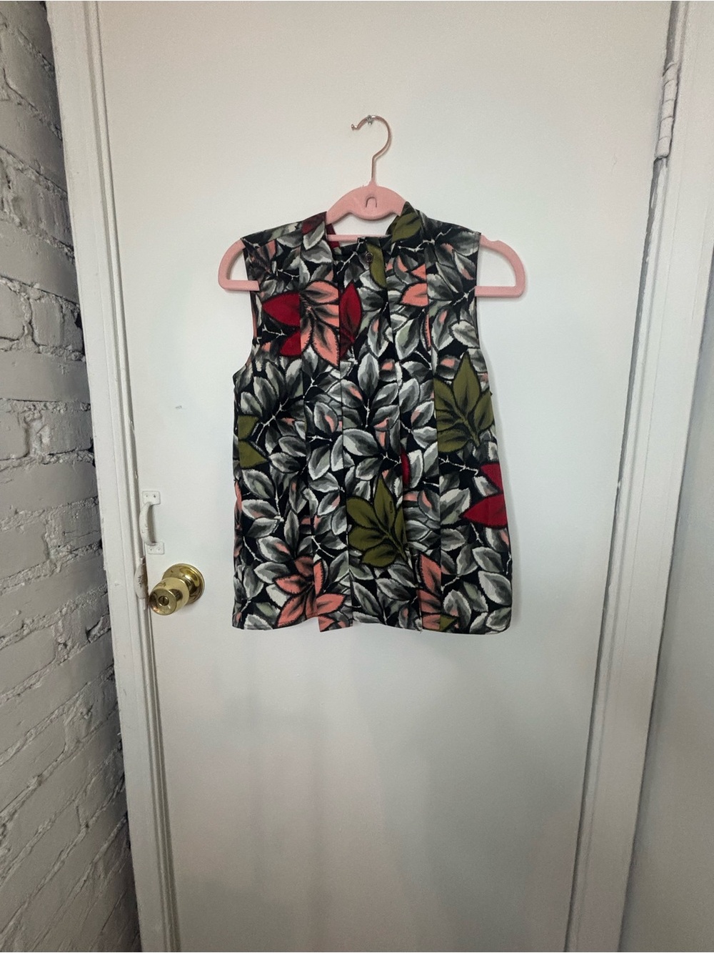 Marni Sleeveless Leaf & Floral Print Tank in Black, Green, Pink & Cream